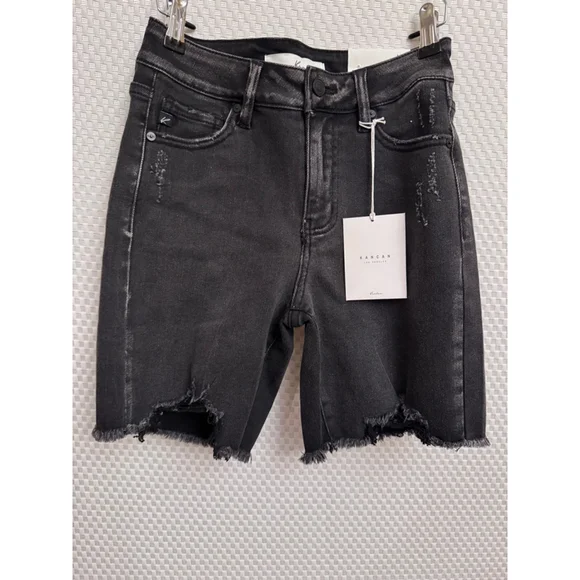 KanCan High Rise Fray Hem Bermuda Shorts-1/24 - Picture 1 of 7